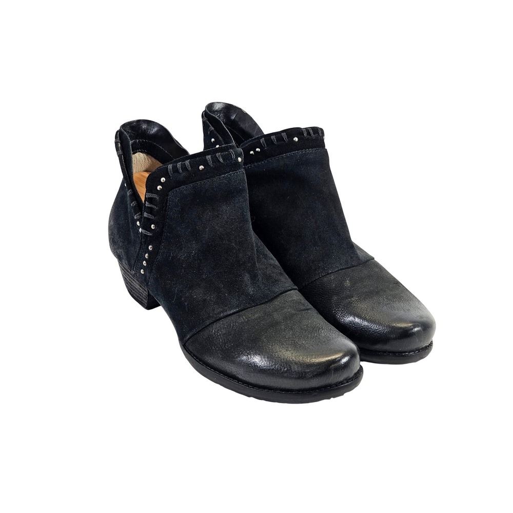 Miz Mooz Miles Black Leather Suede Studded Ankle Boots Womens 40 US 9-9.5‎ Zip